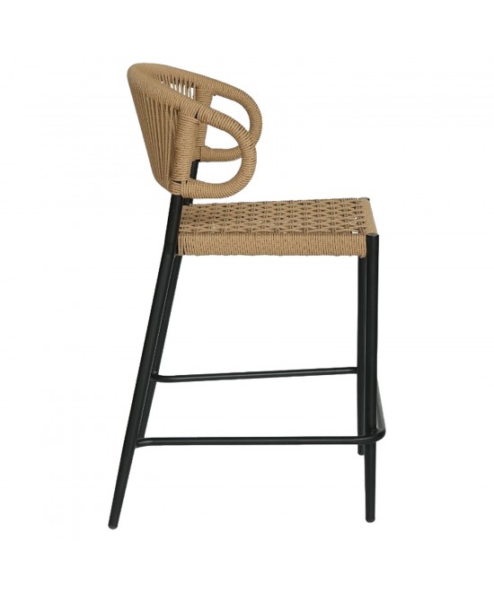 Σκαμπό Bar ArteLibre CEBU Μαύρο/Φυσικό Αλουμίνιο/Rattan 60x60x99cm