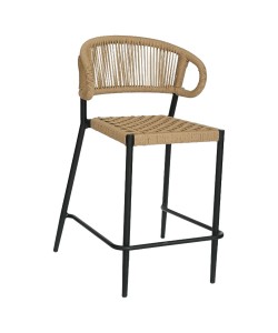 Σκαμπό Bar ArteLibre CEBU Μαύρο/Φυσικό Αλουμίνιο/Rattan 60x60x99cm