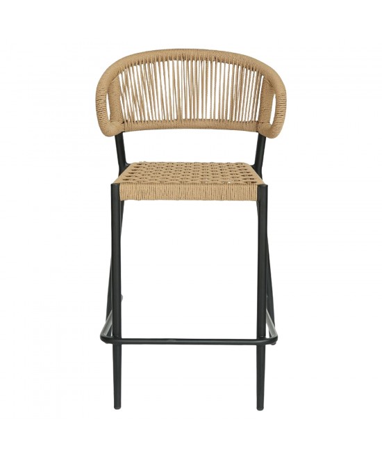 Σκαμπό Bar ArteLibre CEBU Μαύρο/Φυσικό Αλουμίνιο/Rattan 60x60x99cm