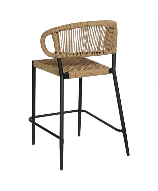 Σκαμπό Bar ArteLibre CEBU Μαύρο/Φυσικό Αλουμίνιο/Rattan 60x60x99cm