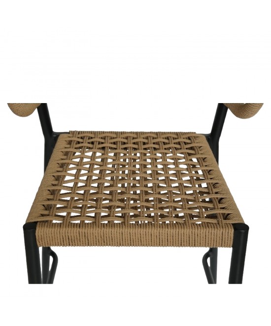 Σκαμπό Bar ArteLibre CEBU Μαύρο/Φυσικό Αλουμίνιο/Rattan 60x60x99cm