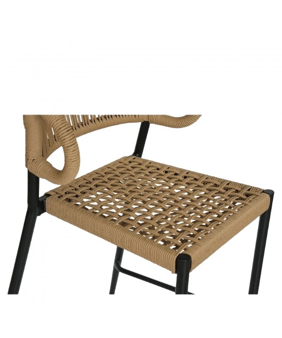 Σκαμπό Bar ArteLibre CEBU Μαύρο/Φυσικό Αλουμίνιο/Rattan 60x60x99cm