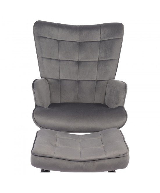 Πολυθρόνα Μπερζέρα Με Υποπόδιο ArteLibre LENNOX Γκρι Βελούδο/Ξύλο 96x68x73cm