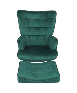 Πολυθρόνα Μπερζέρα Με Υποπόδιο ArteLibre LENNOX Πράσινο Βελούδο/Ξύλο 96x68x73cm