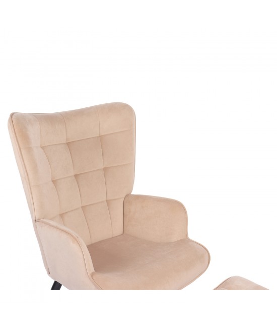 Πολυθρόνα Μπερζέρα Με Υποπόδιο ArteLibre LENNOX Μπεζ Βελούδο/Ξύλο 96x68x73cm