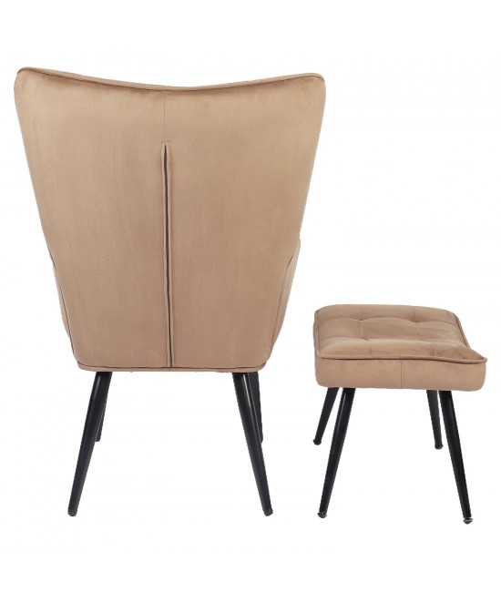 Πολυθρόνα Μπερζέρα Με Υποπόδιο ArteLibre LENNOX Καφέ Βελούδο/Ξύλο 96x68x73cm