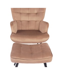 Πολυθρόνα Μπερζέρα Με Υποπόδιο ArteLibre LENNOX Καφέ Βελούδο/Ξύλο 96x68x73cm