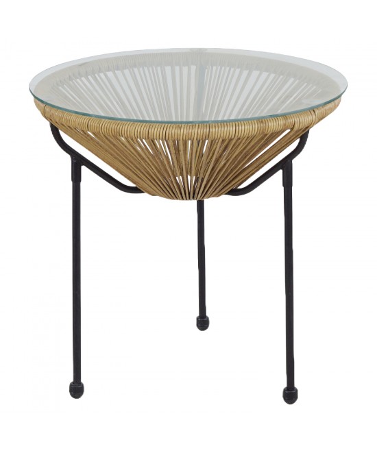 Τραπέζι Κήπου ArteLibre GANYMEDE Φυσικό/Μαύρο Μέταλλο/Γυαλί/Rattan Φ50x50cm