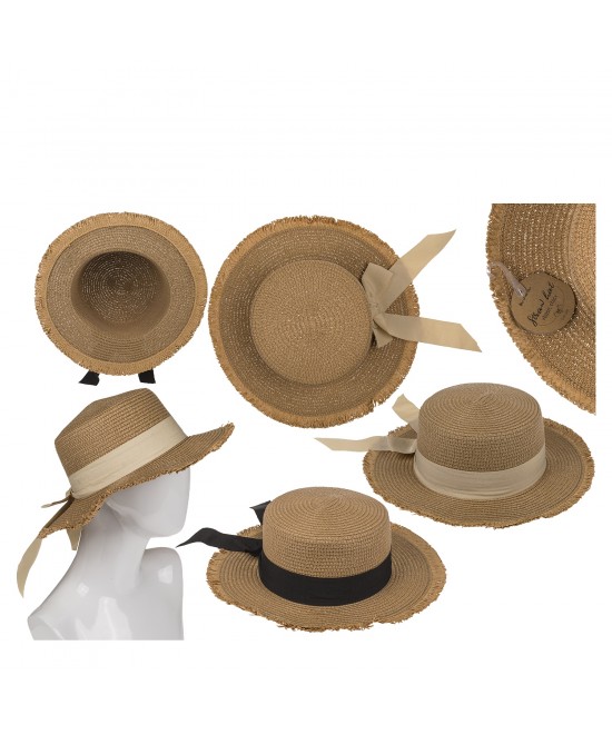 Καπέλο Ψάθινο Με Χρωματιστή Λωρίδα 98% Polyester/2% Ψάθα Μέγεθος One Size 35x35x10cm Σε 2 Χρώματα