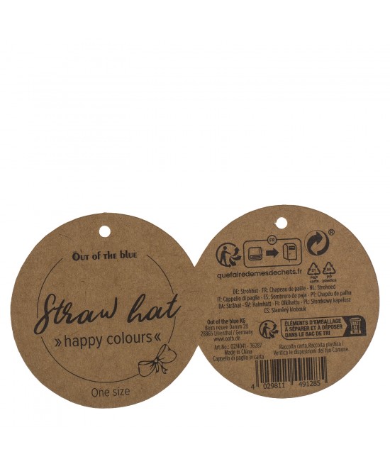 Καπέλο Ψάθινο Χρωματιστό 2% Polyester/98% Ψάθα Μέγεθος One Size 42x42x12cm Σε 2 Χρώματα