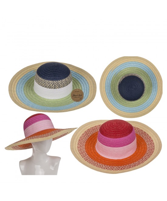 Καπέλο Ψάθινο Χρωματιστό 2% Polyester/98% Ψάθα Μέγεθος One Size 42x42x12cm Σε 2 Χρώματα