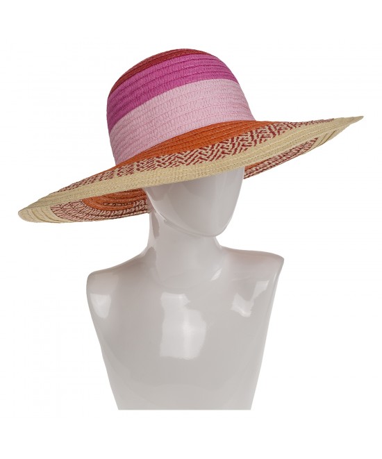 Καπέλο Ψάθινο Χρωματιστό 2% Polyester/98% Ψάθα Μέγεθος One Size 42x42x12cm Σε 2 Χρώματα