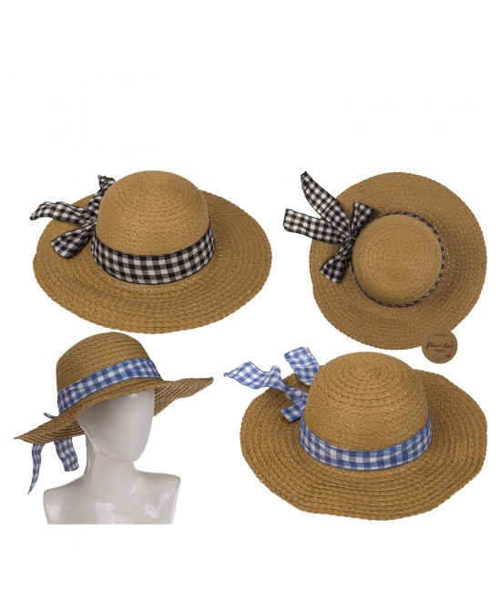 Καπέλο Ψάθινο Με Χρωματιστή Λωρίδα 98% Ψάθα/2% Polyester Μέγεθος One Size 37x37x12cm Σε 2 Χρώματα