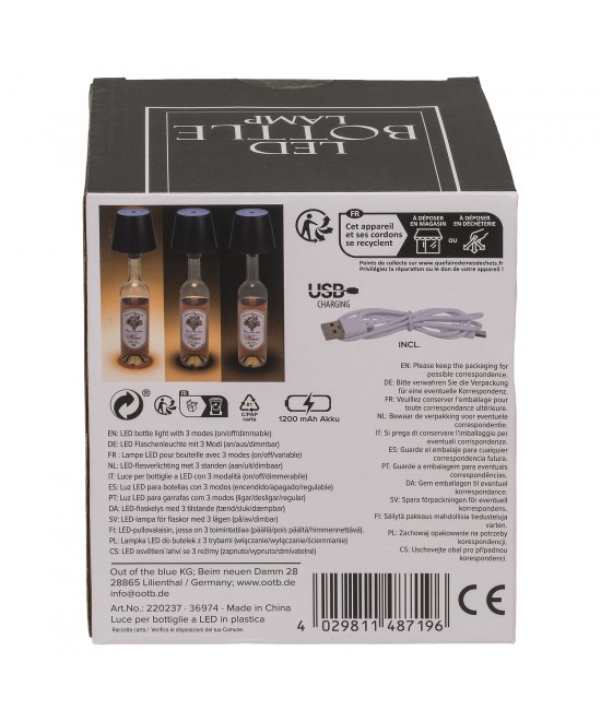 Επιτραπέζιο Φωτιστικό LED Φορητό Για Μπουκάλι Μαύρο Πλαστικό 11x10.5cm