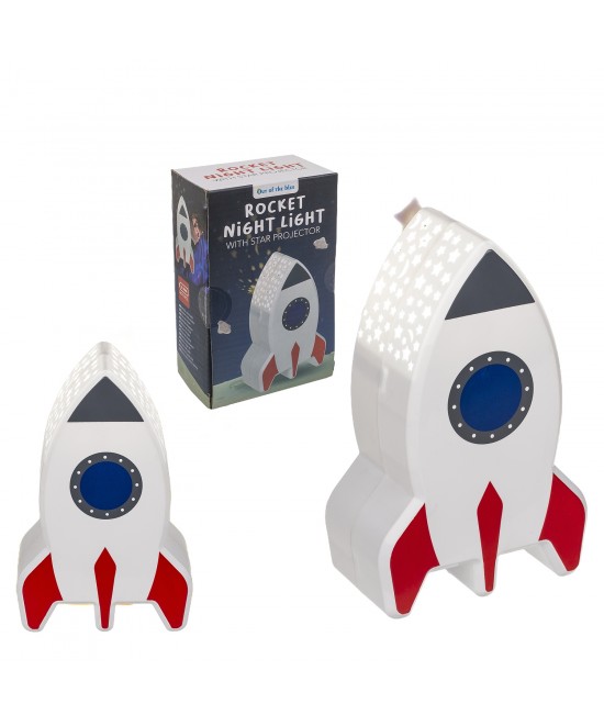 Λάμπα Νυχτός Πύραυλος Με Προτζέκτορα Αστεριών Μπαταρίας Πλαστικό 15cm