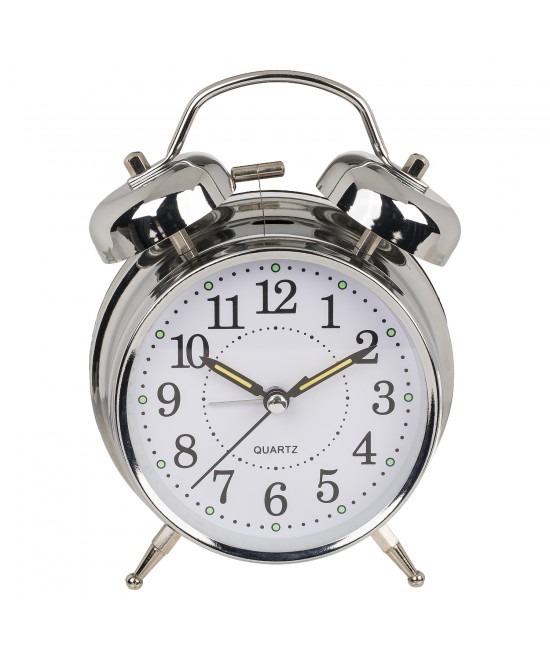 Ρολόι Επιτραπέζιο Με Ξυπνητήρι Ασημί Μέταλλο 17x11cm
