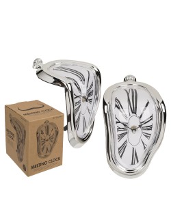 Ρολόι Επιτραπέζιο Χρόνος Που Λιώνει Ασημί Πλαστικό 18x13cm