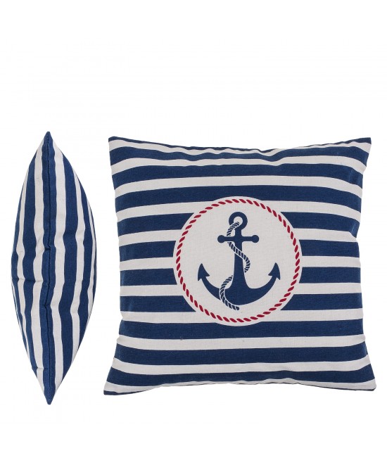 Διακοσμητικό Μαξιλάρι Άγκυρα Με Φερμουάρ Μπλε/Λευκό 64% Polyester/19% Βαμβάκι/17% Βισκόζη 40x40cm 1Τμχ