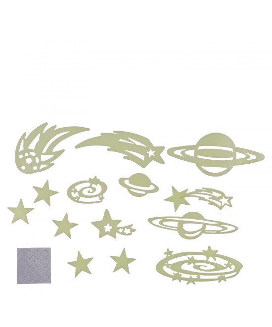 Αυτοκόλλητα Τοίχου Που Φωσφορίζουν Αστέρια Και Πλανήτες Σετ 15Τμχ Σε 3 Σχέδια