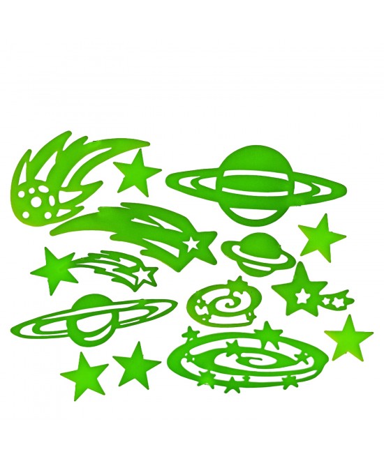 Αυτοκόλλητα Τοίχου Που Φωσφορίζουν Αστέρια Και Πλανήτες Σετ 15Τμχ Σε 3 Σχέδια