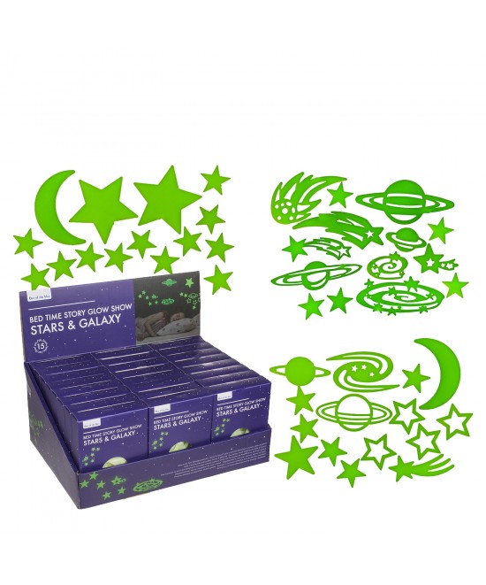 Αυτοκόλλητα Τοίχου Που Φωσφορίζουν Αστέρια Και Πλανήτες Σετ 15Τμχ Σε 3 Σχέδια
