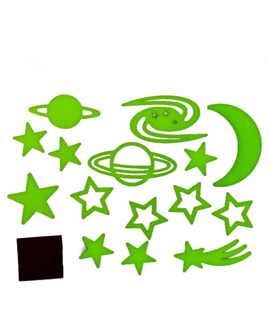 Αυτοκόλλητα Τοίχου Που Φωσφορίζουν Αστέρια Και Πλανήτες Σετ 15Τμχ Σε 3 Σχέδια