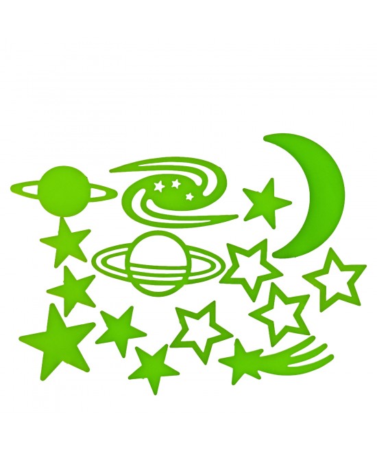 Αυτοκόλλητα Τοίχου Που Φωσφορίζουν Αστέρια Και Πλανήτες Σετ 15Τμχ Σε 3 Σχέδια