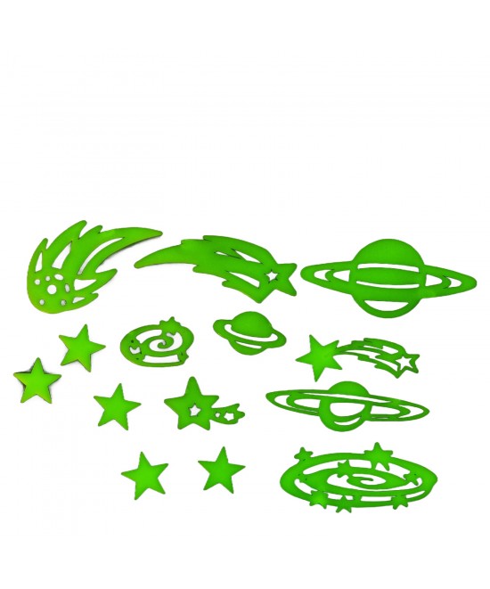 Αυτοκόλλητα Τοίχου Που Φωσφορίζουν Αστέρια Και Πλανήτες Σετ 15Τμχ Σε 3 Σχέδια