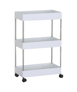 Ραφιέρα Κουζίνας ArteLibre VITANO Τροχήλατη Με 3 Ράφια Λευκό/Ασημί Πλαστικό/Μέταλλο 40x22x60cm