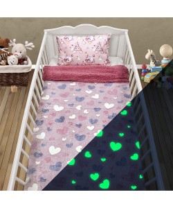 LINO ΚΟΥΒΕΡΤΑ FLEECE SHERPA ΦΩΣΦΟΡΙΖΕ HERZ PINK 110X150