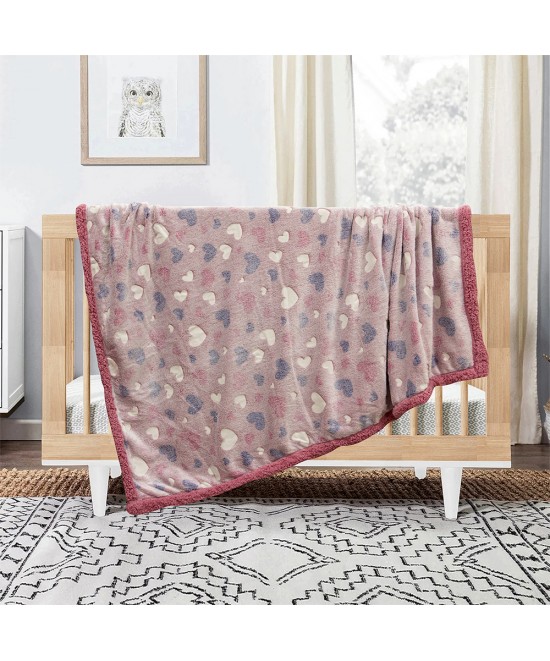 LINO ΚΟΥΒΕΡΤΑ FLEECE SHERPA ΦΩΣΦΟΡΙΖΕ HERZ PINK 110X150