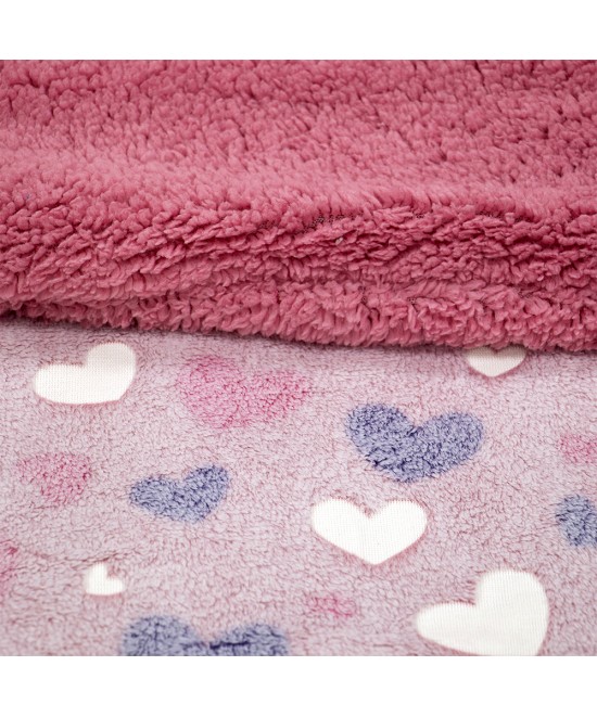 LINO ΚΟΥΒΕΡΤΑ FLEECE SHERPA ΦΩΣΦΟΡΙΖΕ HERZ PINK 110X150