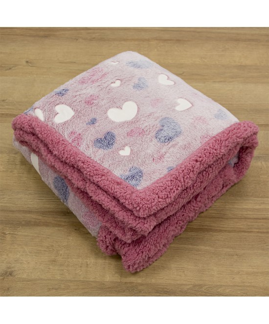 LINO ΚΟΥΒΕΡΤΑ FLEECE SHERPA ΦΩΣΦΟΡΙΖΕ HERZ PINK 110X150