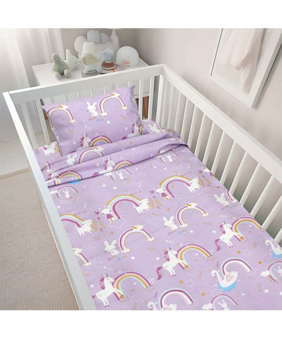 LINO BEBE ΣΕΤ ΣΕΝΤΟΝΙΑ RAINBOW GALLOP LILAC 120X180