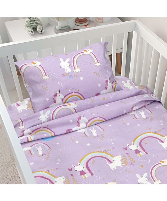 LINO BEBE ΣΕΤ ΣΕΝΤΟΝΙΑ RAINBOW GALLOP LILAC 120X180