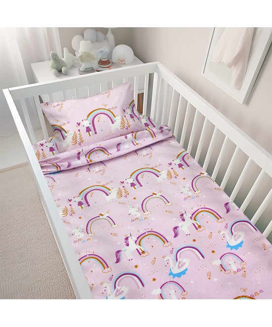 LINO BEBE ΣΕΤ ΣΕΝΤΟΝΙΑ RAINBOW GALLOP PINK 120X180