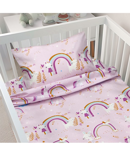 LINO BEBE ΣΕΤ ΣΕΝΤΟΝΙΑ RAINBOW GALLOP PINK 120X180